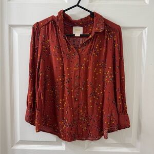 Anthropologie Maeve Red Patterned Women's Top